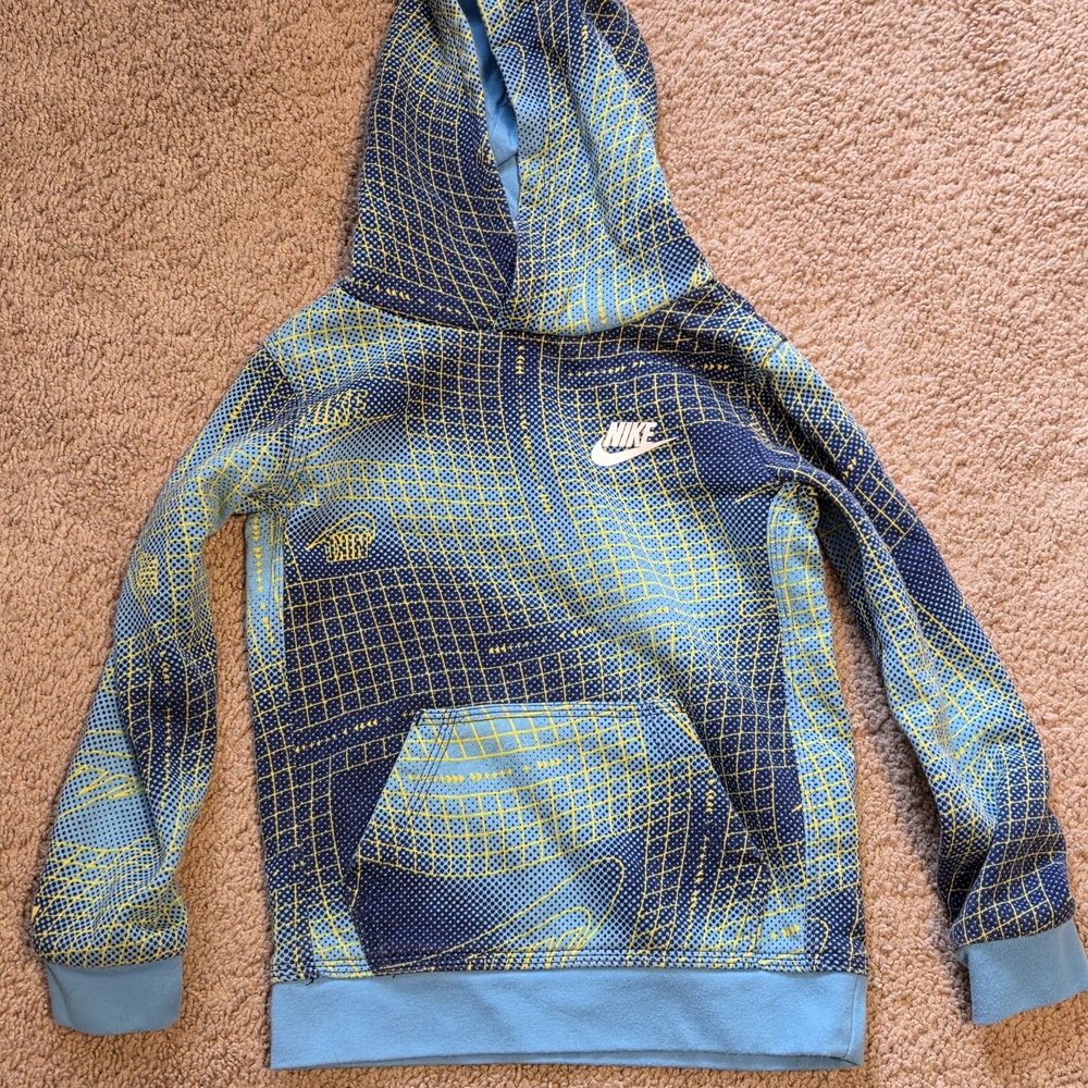 Nike Kids Blue and Yellow Patterned Hoodie